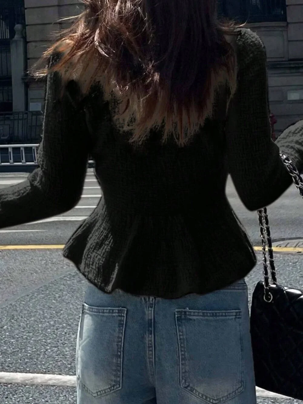 Black Casual Women's Loose Cardigan With Pearl Buttons